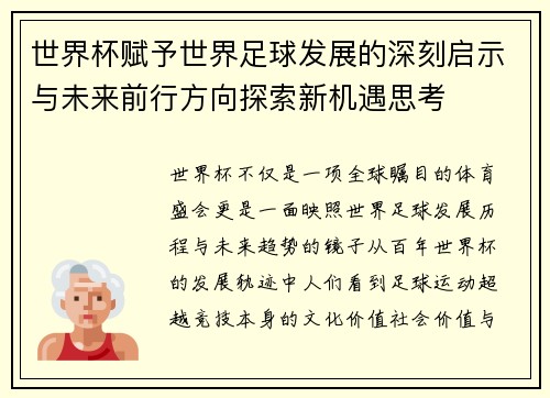 世界杯赋予世界足球发展的深刻启示与未来前行方向探索新机遇思考
